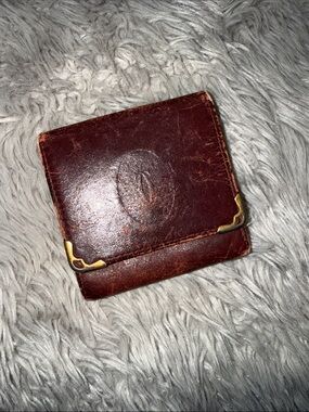 Cartier Brown Leather Money Clip with Gold Corner Accents